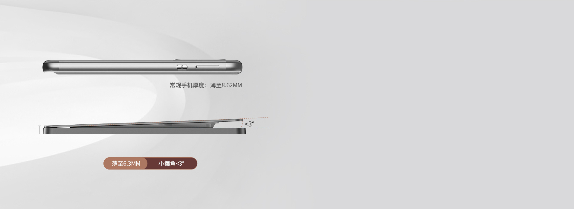 薄至6.3mm，比手机还薄
 6.3mm...